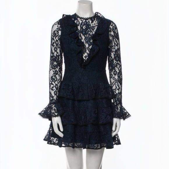 NWT ALEXIS BLUE LACE PATTERN LONG SLEEVE MINI DRESS